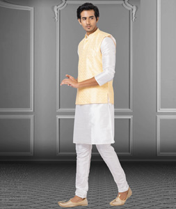 White Dupion Raw Silk Kurta Pajama With Jacket 250185