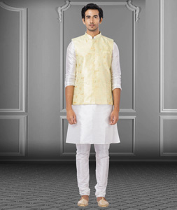 White Dupion Raw Silk Kurta Pajama With Jacket 250189