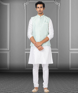 White Dupion Raw Silk Kurta Pajama With Jacket 250191