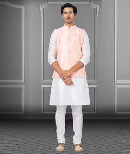 White Dupion Raw Silk Kurta Pajama With Jacket 250197