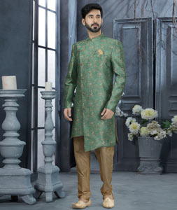 Sea Green Jacquard Indo Western Sherwani 251540