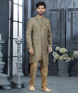 Brown Jacquard Indo Western Sherwani 251542