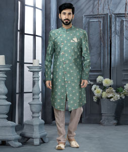 Sea Green Jacquard Indo Western Sherwani 251544