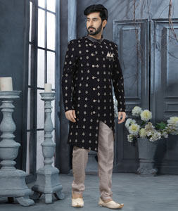 Black Banarasi Indo Western Sherwani 251548