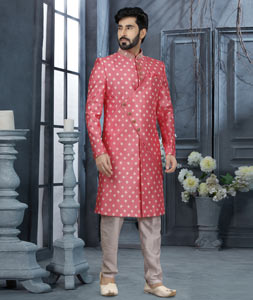 Pink Jacquard Indo Western Sherwani 251550