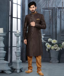 Black Jacquard Indo Western Sherwani 251552