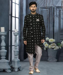 Black Banarasi Indo Western Sherwani 251554