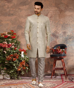 Cream Art Silk Indo Western Sherwani 251556