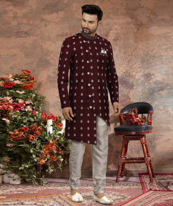 Wine Banarasi Indo Western Sherwani 251558