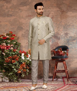 Cream Art Silk Indo Western Sherwani 251562