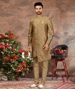 Mustard Jacquard Indo Western Sherwani 251564