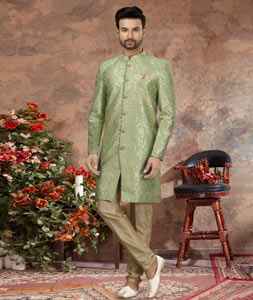 Sea Green Jacquard Indo Western Sherwani 251566
