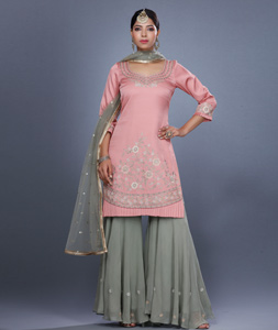 Pink Silk Pakistani Sharara Suit 271226