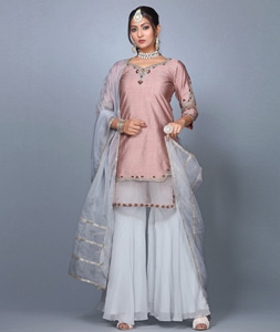 Peach Raw Silk Pakistani Sharara Suit 271230