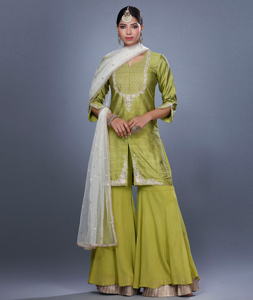 Light Green Raw Silk Pakistani Salwar Kameez 271232