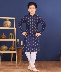 Navy Blue Cotton Kids Kurta Pajama 271939