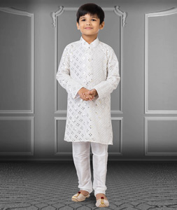 White Georgette Readymade Kids Kurta Pajama 250722