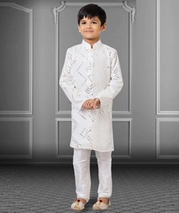 White Georgette Readymade Kids Kurta Pajama 250724