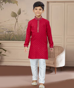 Magenta Rayon Readymade Kids Kurta Pajama 267589