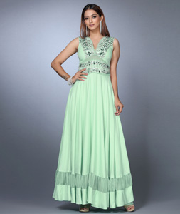 Sea Green Rayon Sleeveless Anarkali Suit 271169