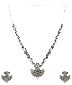 Green Alloy Necklace Set With Earrings 224640