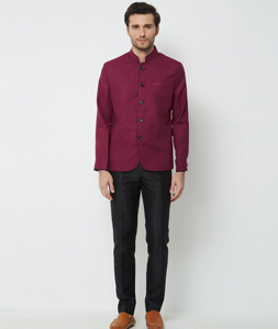 Maroon Linen Jodhpuri Suit 231109