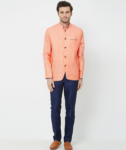 Peach Linen Jodhpuri Suit 231110