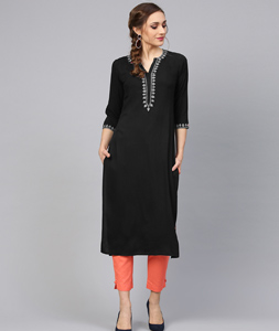 Black Rayon Readymade Tunic 214394