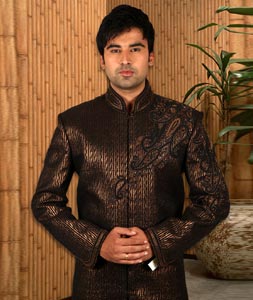 Brown Shimmer Readymade Indo Western Suit 204405