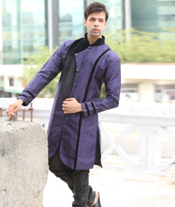 Violet Brocade Readymade Indo Western Kurta 204429