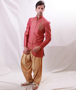 Pink Brocade Readymade Indo Western Suit 204447