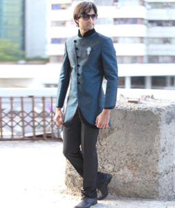 Blue Silk Readymade Jodhpuri Suit 204457