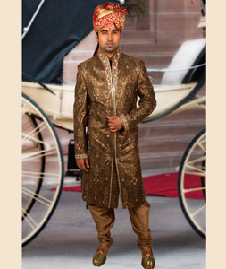 Brown Brocade Readymade Indo Western Sherwani 204362