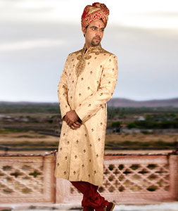 Golden Brocade Readymade Sherwani 204363
