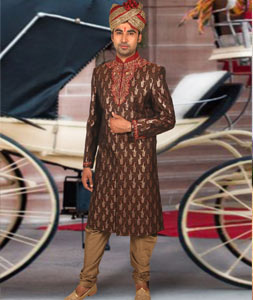 Brown Brocade Readymade Indo Western Sherwani 204364