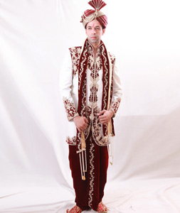 White Brocade Readymade Sherwani 204377