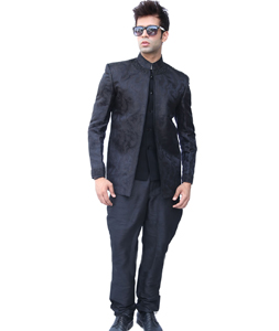 Black Brocade Jodhpuri Suit 128031