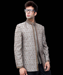 Grey Silk Jodhpuri Suit 128032