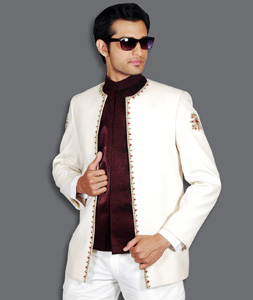 White Satin Jodhpuri Suit 128039