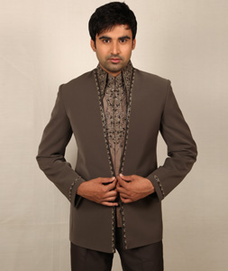 Light Brown Satin Jodhpuri Suit 128050