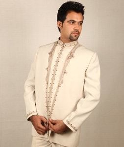 Off White Satin Jodhpuri Suit 128051