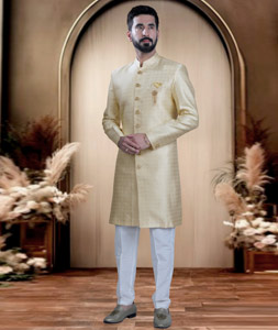 Beige Brocade Achkan Style Sherwani 319687