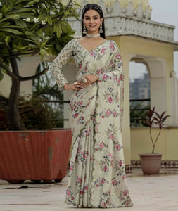 Beige Chinon Lehenga Saree 318031