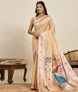 Beige Cotton Silk Paithani Saree 320289
