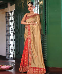 Beige Satin Half N Half Saree 320112