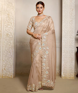 Beige Satin Saree With Blouse 318967