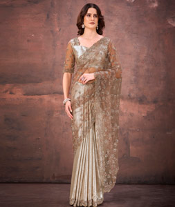 Beige Satin Saree With Blouse 320328