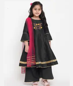 Black Dupion Silk Kids Palazzo Suit 301845