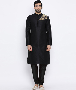 Black Dupion Silk Kurta Pajama 305154