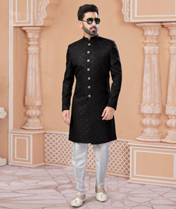 Black Jacquard Pakistani Sherwani 282246